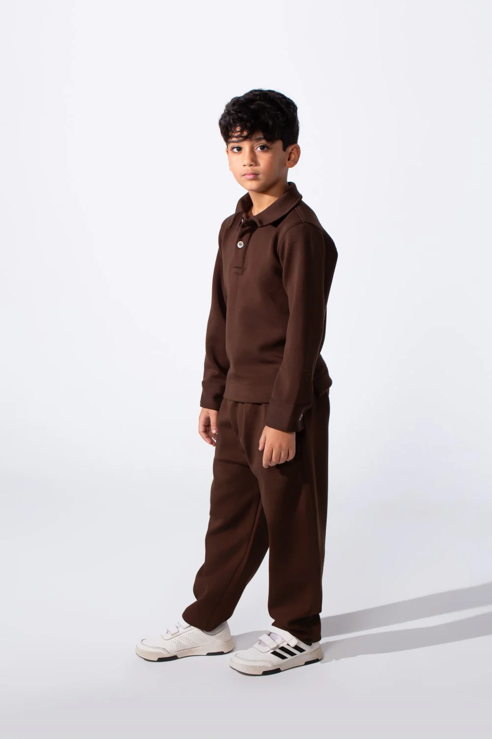 Boy's Two-Piece With Classic Polo Neck Two buttons Long Sleeve Knit Melton Daily Wear Comfortable Outfit Set - Image 8