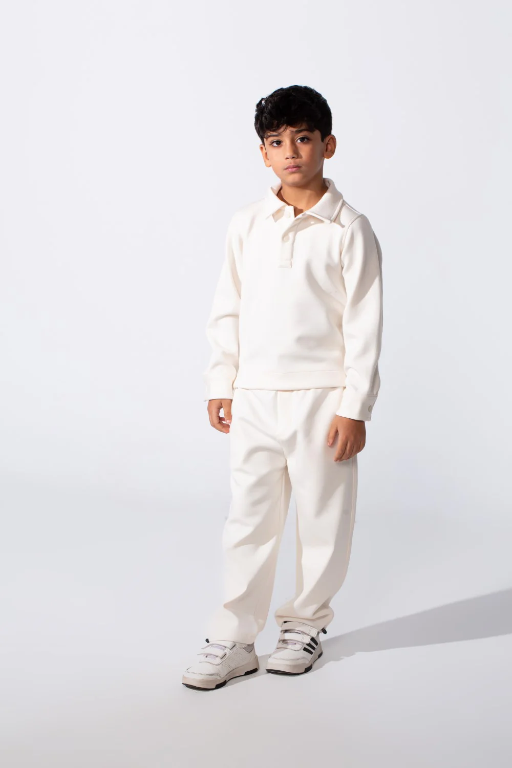 Boy's Two-Piece With Classic Polo Neck Two buttons Long Sleeve Knit Melton Daily Wear Comfortable Outfit Set - Image 9