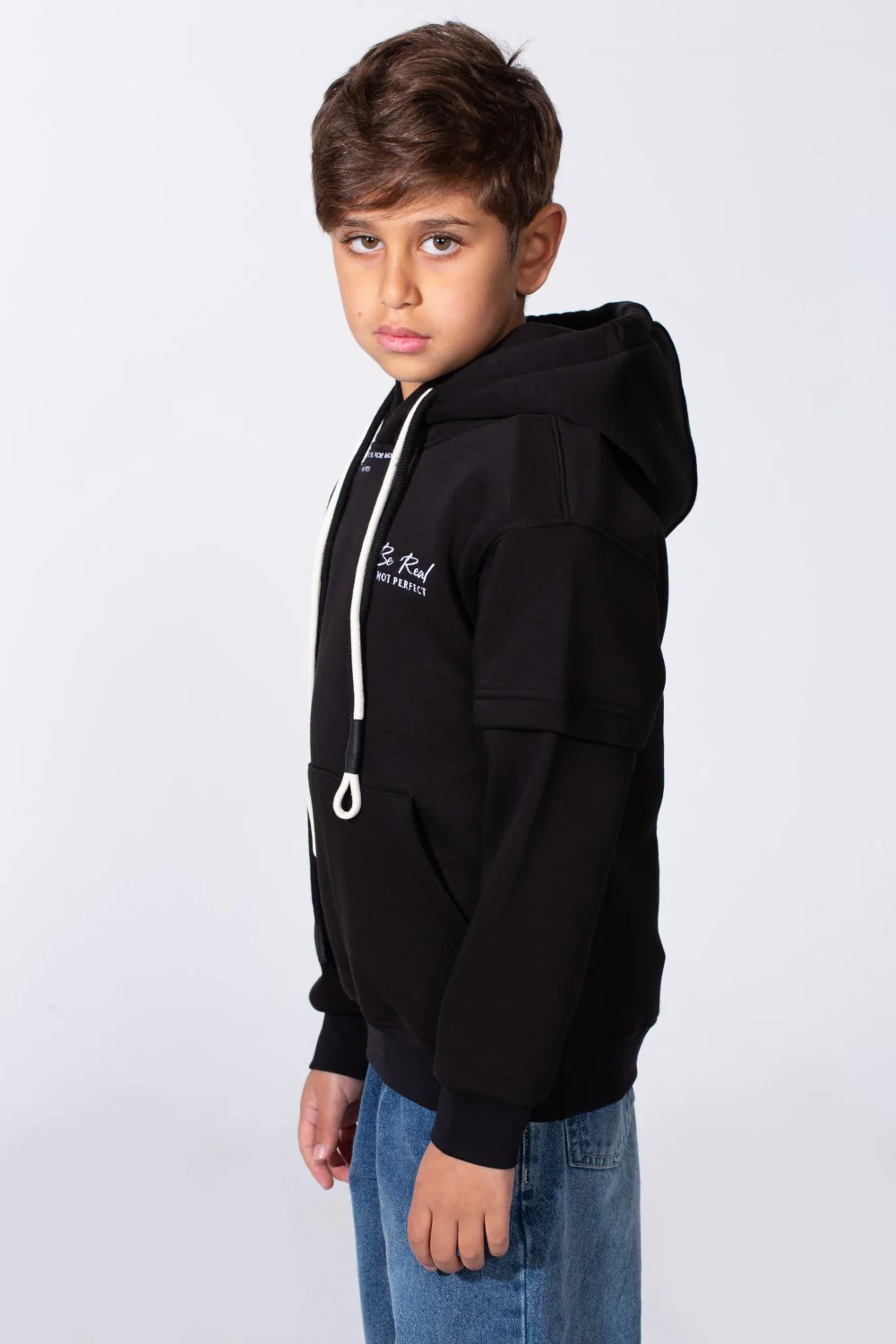 Boy's Unique Long Sleeves One Shoulder Print Casual Comfy Slim Fit Melton Hooded Sweatshirt - Image 4