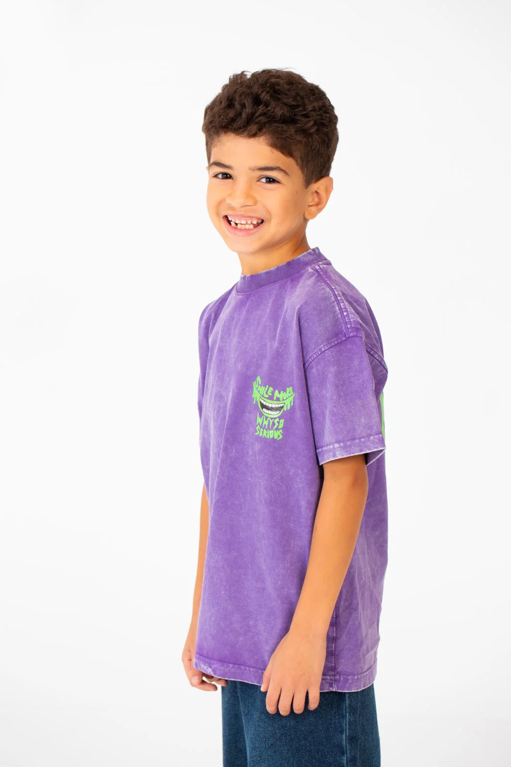 Boy's Washed Text Print Oversized T-Shirt With Short Sleeves And Round Neck - Image 11