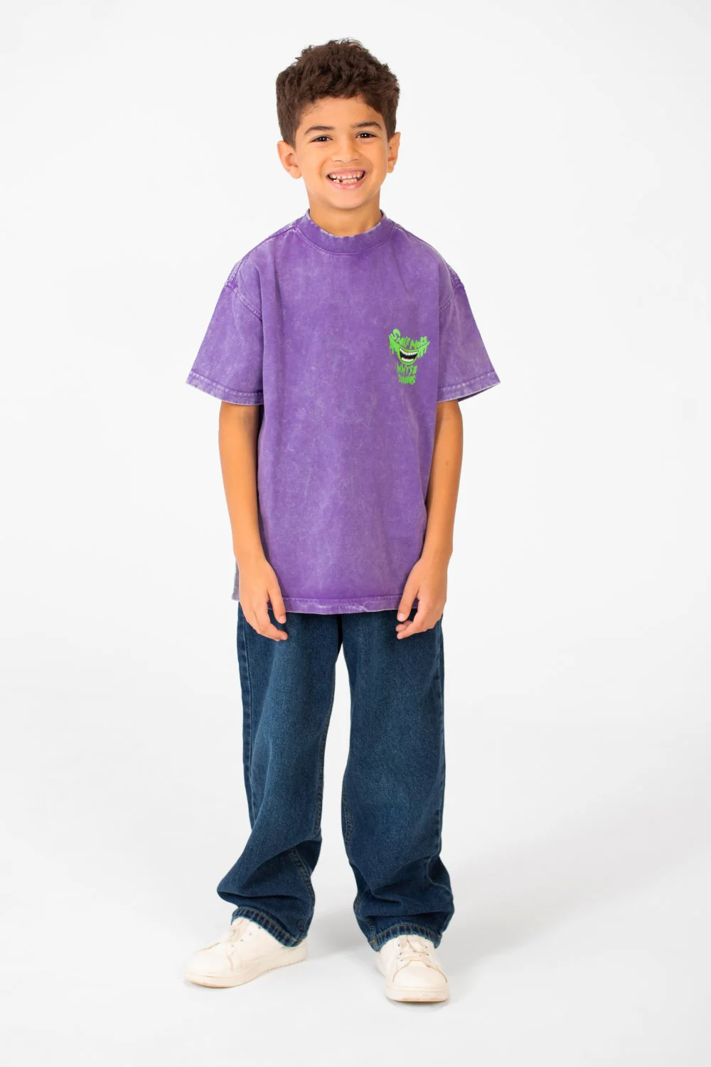 Boy's Washed Text Print Oversized T-Shirt With Short Sleeves And Round Neck - Image 12