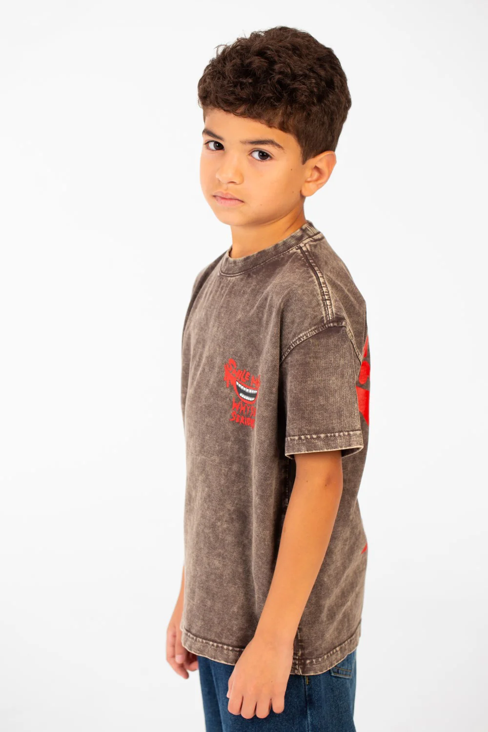 Boy's Washed Text Print Oversized T-Shirt With Short Sleeves And Round Neck - Image 3