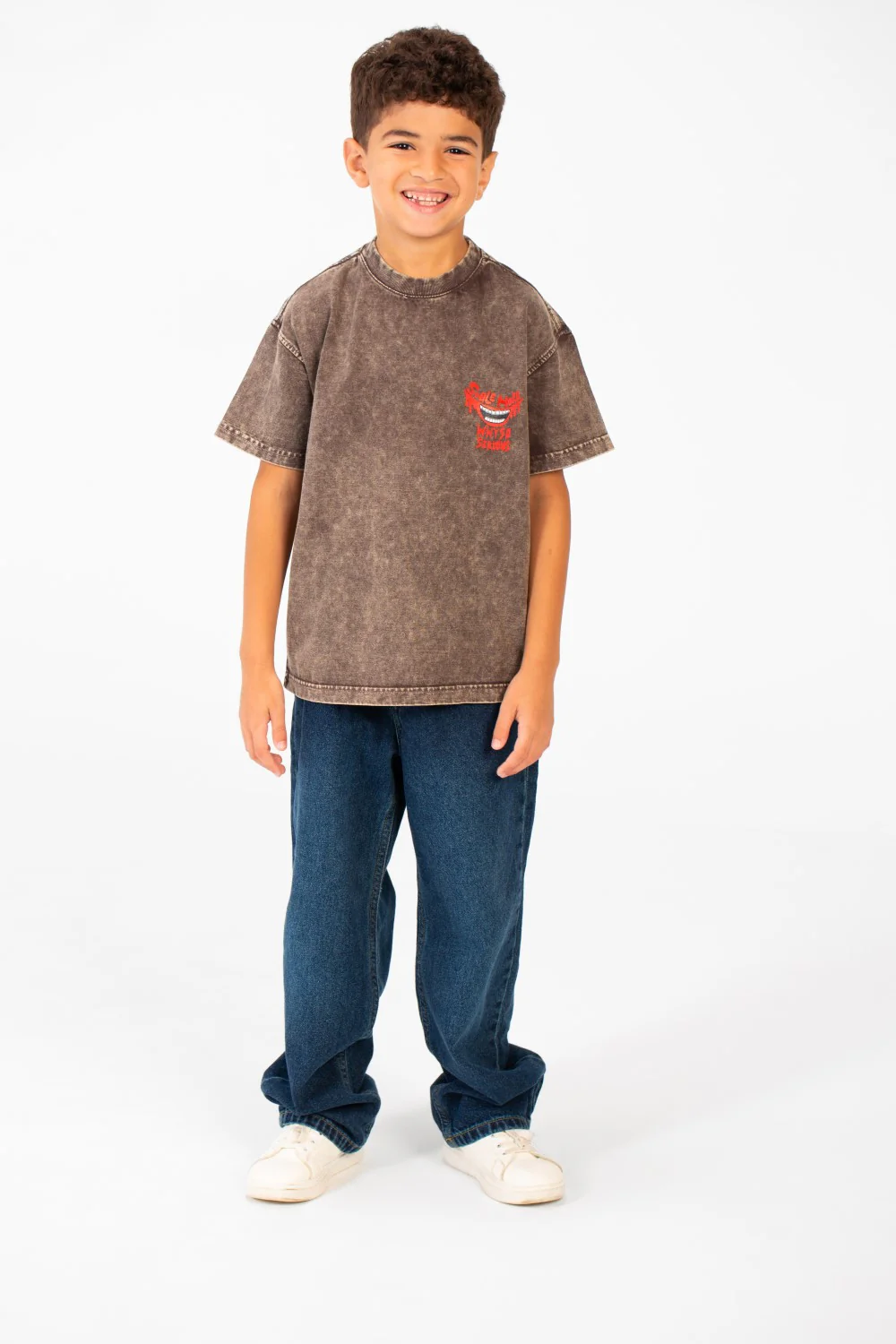 Boy's Washed Text Print Oversized T-Shirt With Short Sleeves And Round Neck - Image 4