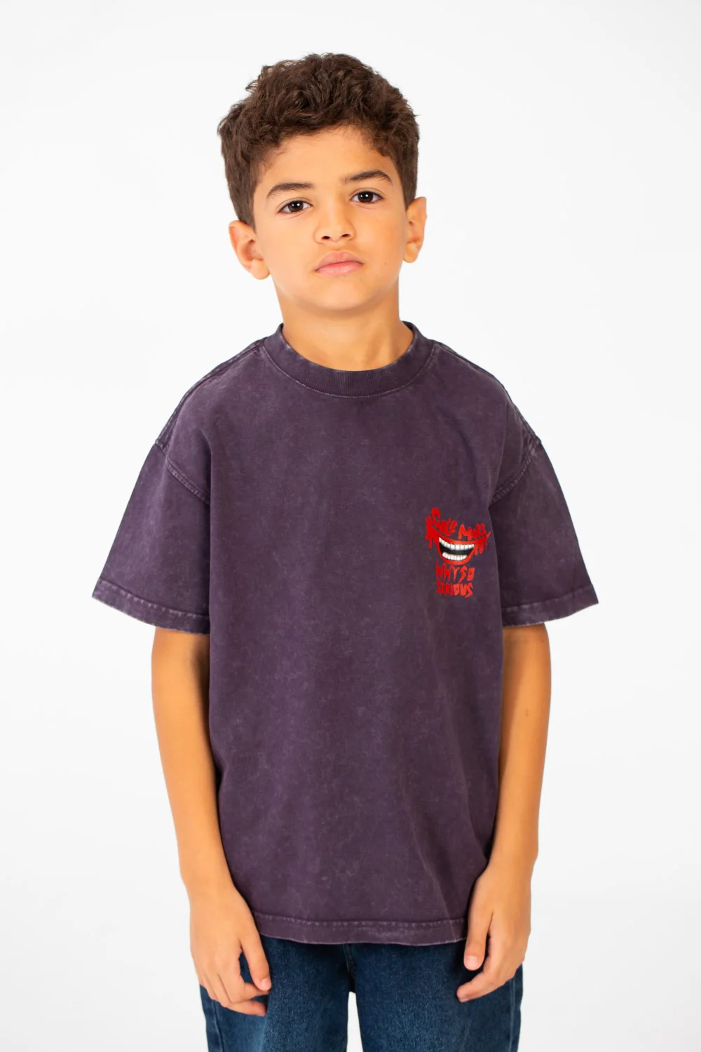 Boy's Washed Text Print Oversized T-Shirt With Short Sleeves And Round Neck - Image 5