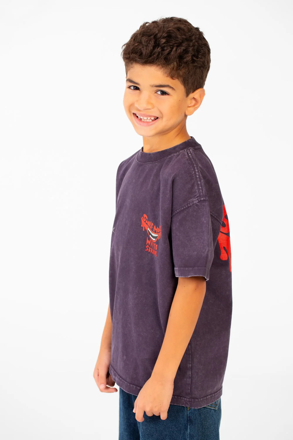 Boy's Washed Text Print Oversized T-Shirt With Short Sleeves And Round Neck - Image 7