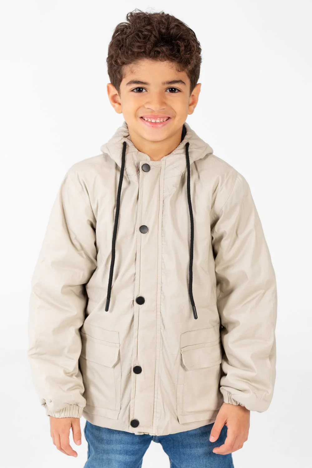 Boy's Waterproof Jacket With Hood And Front Pockets