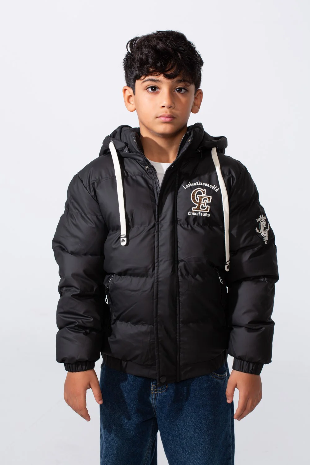 Boy's Waterproof Printed Puffer Hood Jacket With Zip Pockets