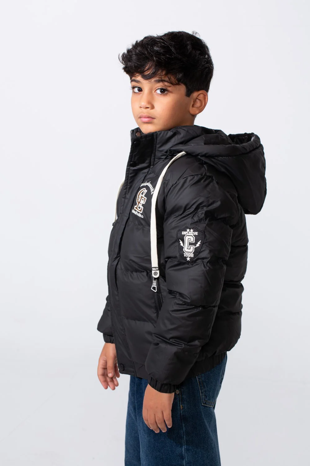 Boy's Waterproof Printed Puffer Hood Jacket With Zip Pockets - Image 4