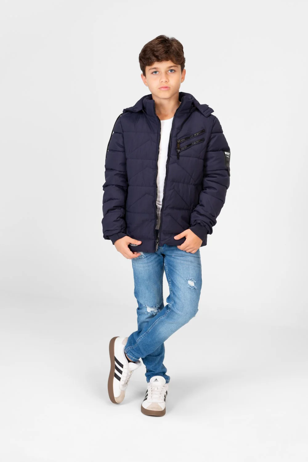 Boy's Waterproof Puffer Hood Jacket With Front Zipper - Image 12