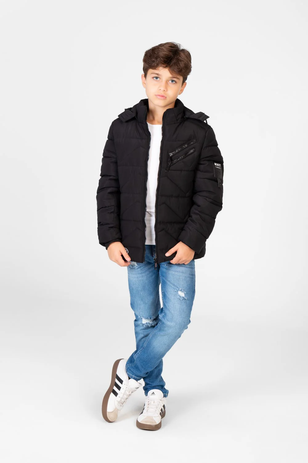 Boy's Waterproof Puffer Hood Jacket With Front Zipper - Image 4