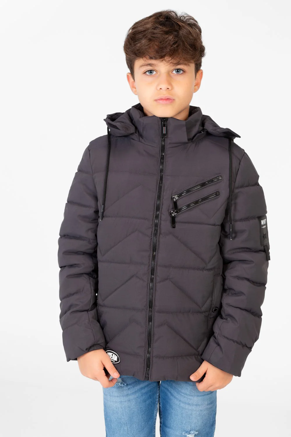 Boy's Waterproof Puffer Hood Jacket With Front Zipper - Image 5