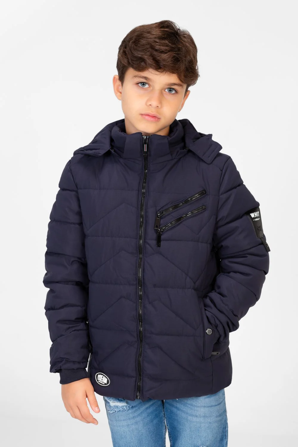 Boy's Waterproof Puffer Hood Jacket With Front Zipper - Image 9