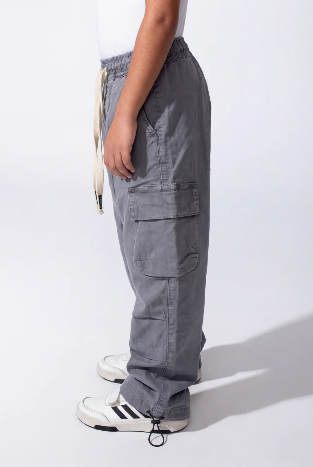 Boy's Wide-Leg Design Elastic Waist Side Cargo Pockets Hams Bungee Cords Versatile Urban Style Cargo Pants - Image 14