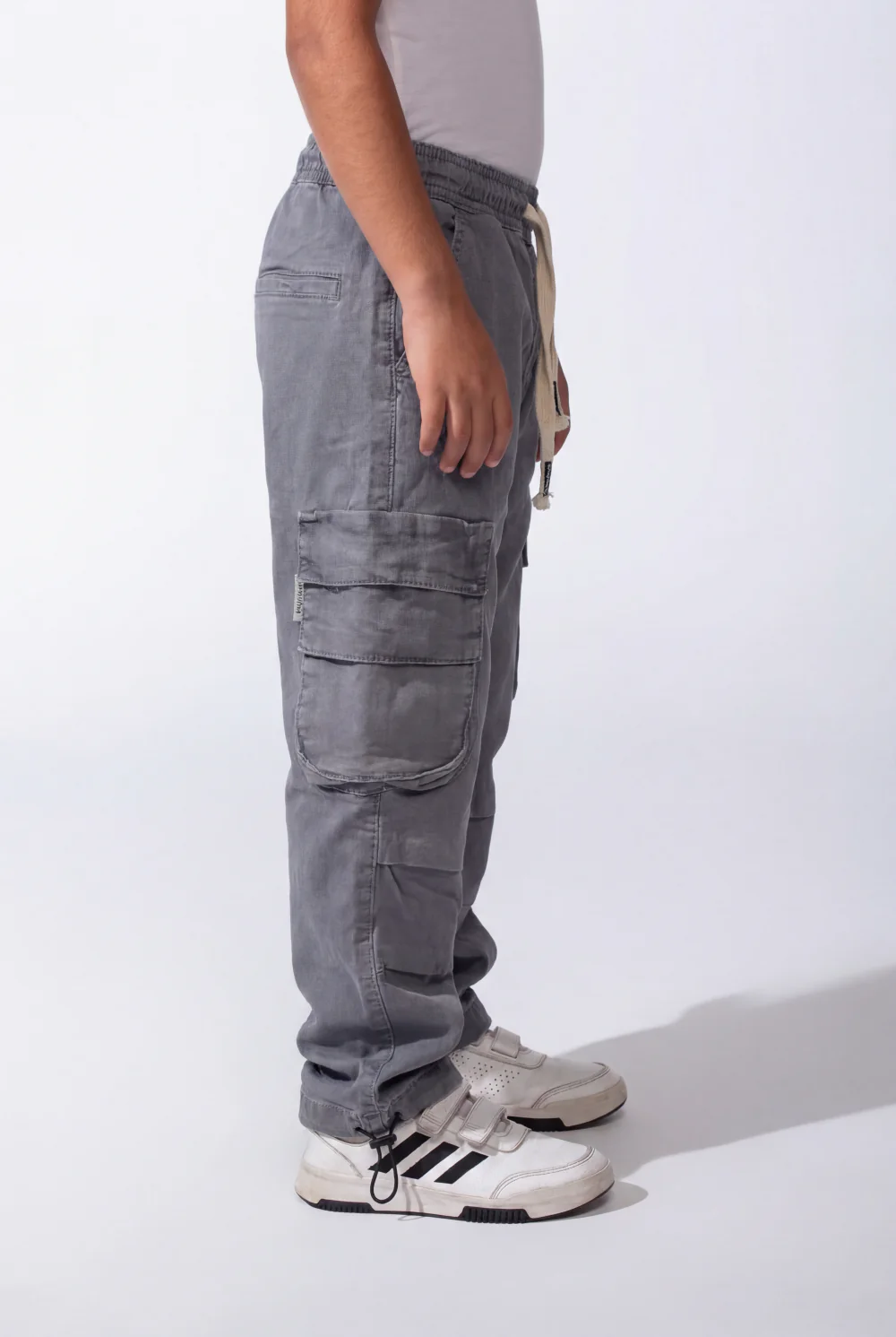 Boy's Wide-Leg Design Elastic Waist Side Cargo Pockets Hams Bungee Cords Versatile Urban Style Cargo Pants - Image 16