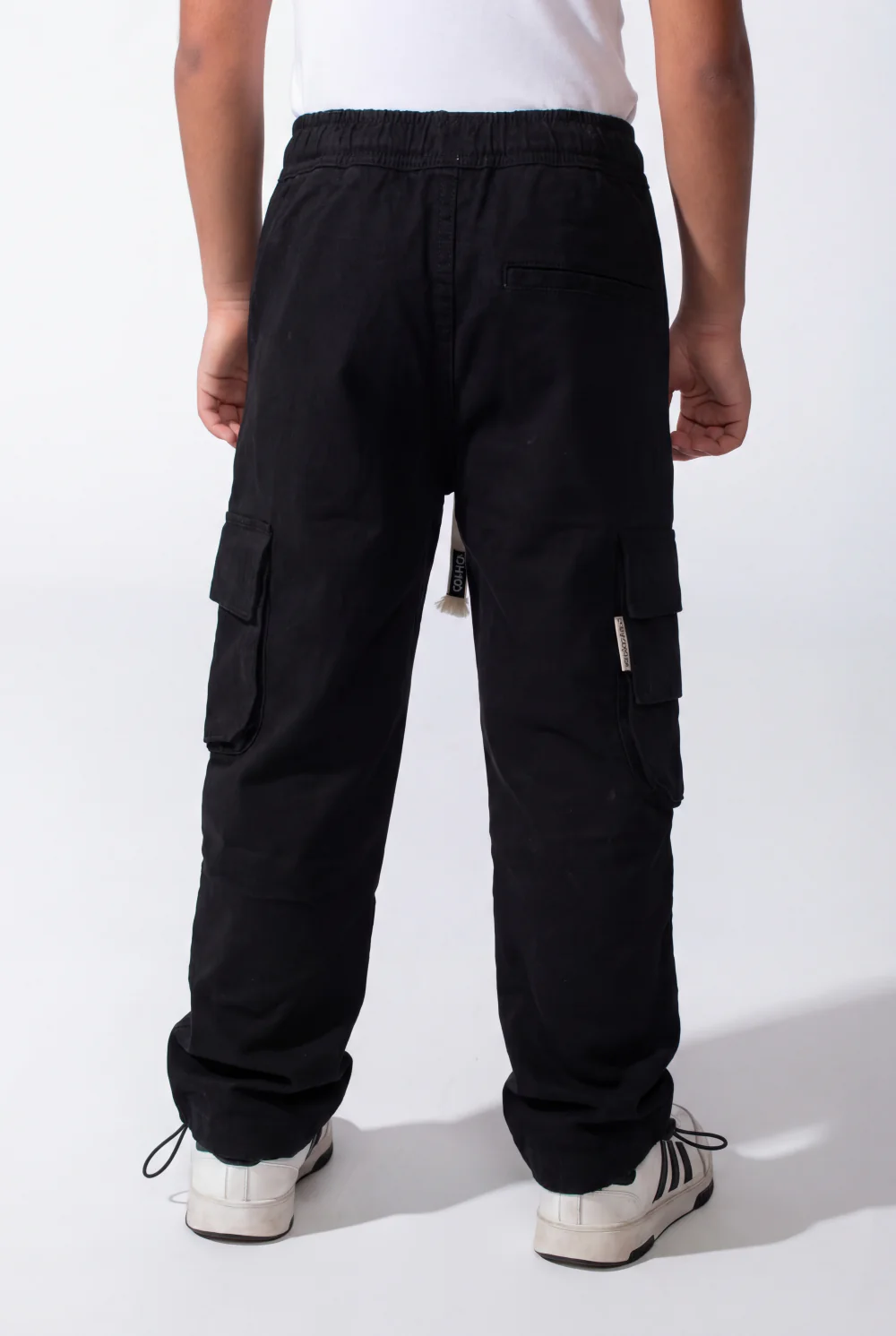 Boy's Wide-Leg Design Elastic Waist Side Cargo Pockets Hams Bungee Cords Versatile Urban Style Cargo Pants - Image 7