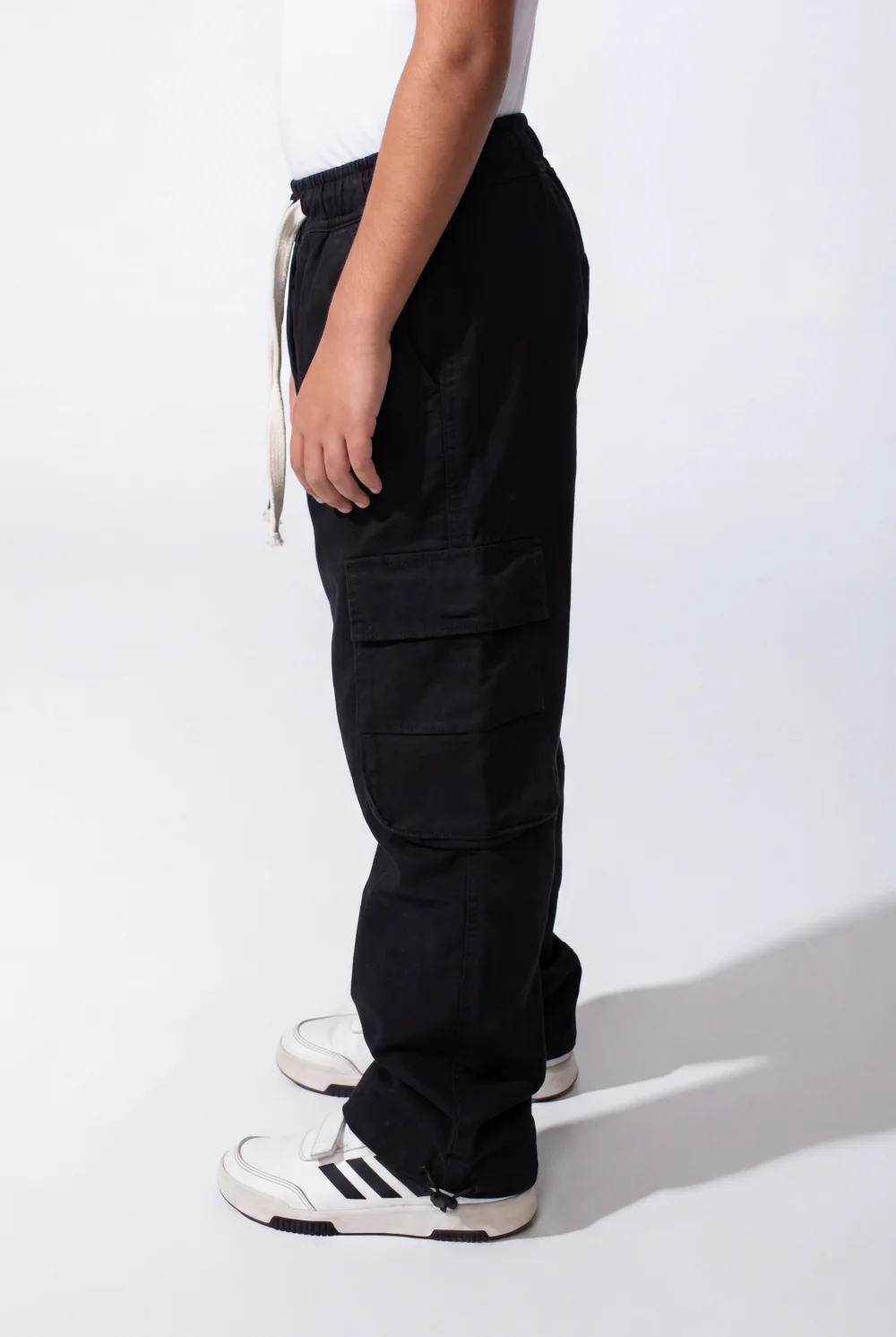 Boy's Wide-Leg Design Elastic Waist Side Cargo Pockets Hams Bungee Cords Versatile Urban Style Cargo Pants - Image 8