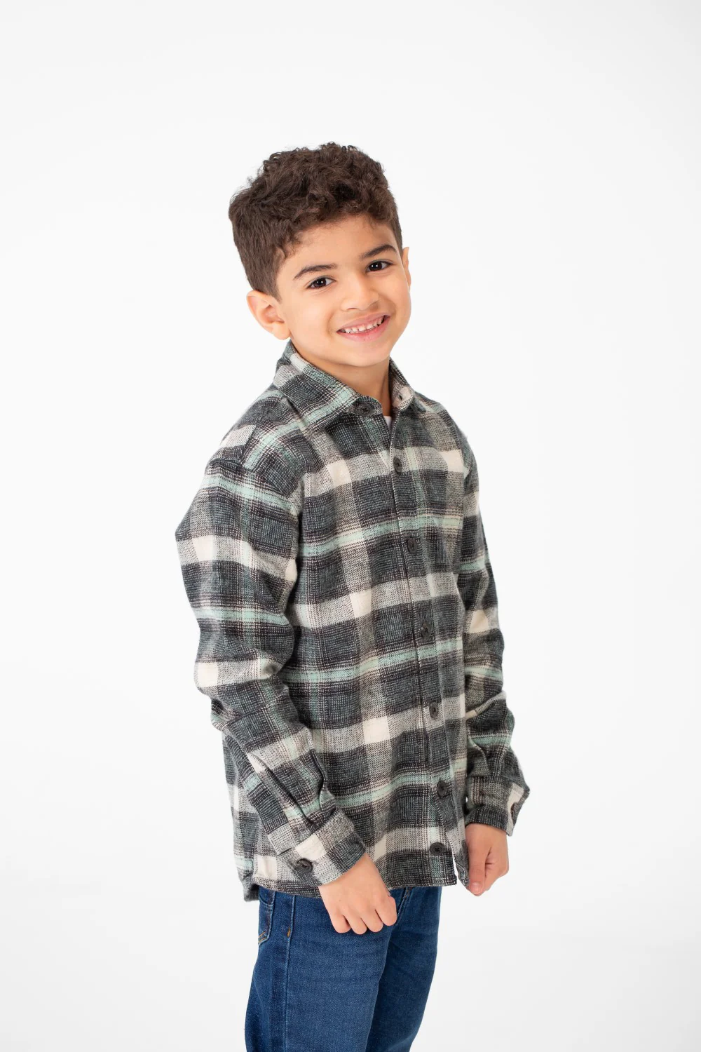 Boy's Winter Checked Shirt With Buttons And Long Sleeves - Image 3