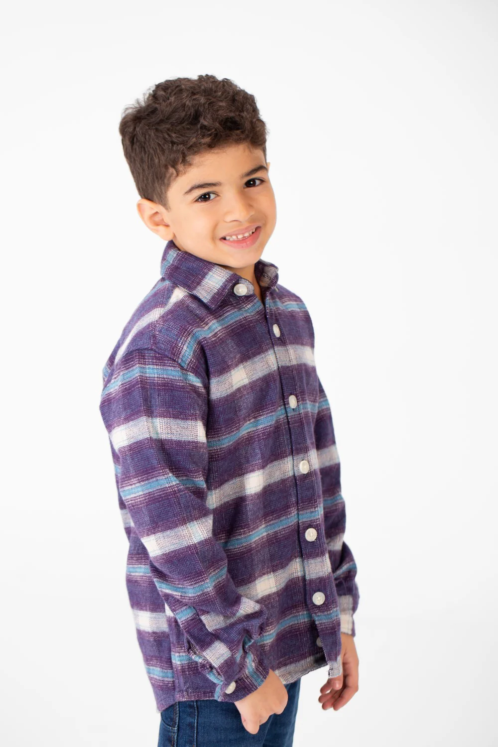 Boy's Winter Checked Shirt With Buttons And Long Sleeves - Image 7