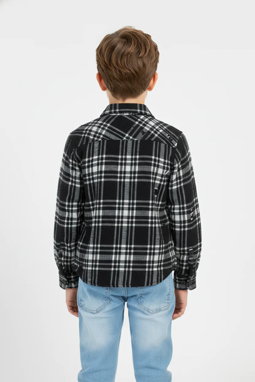 Boy's Winter Wool Slim Fit Shirt With Front Pocket And Long Sleeves - Image 2