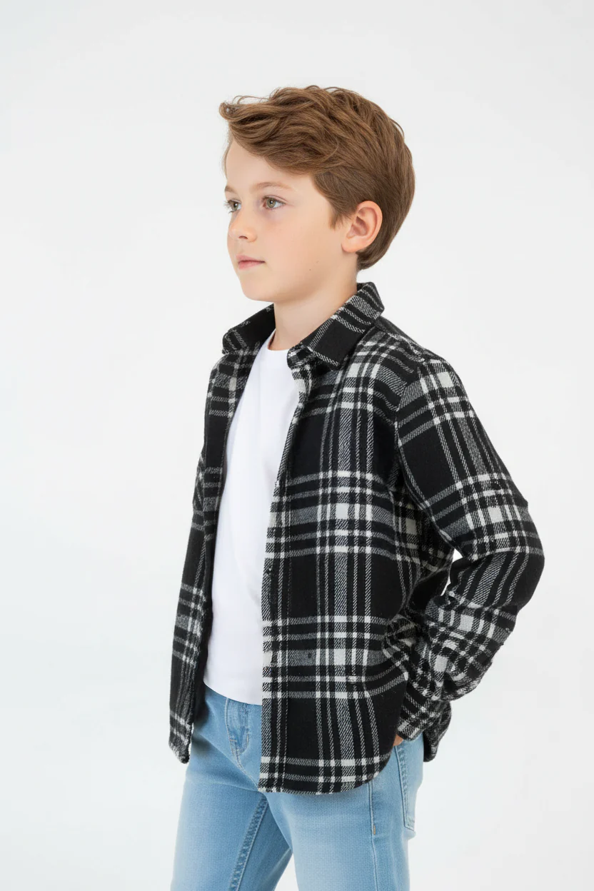 Boy's Winter Wool Slim Fit Shirt With Front Pocket And Long Sleeves - Image 3