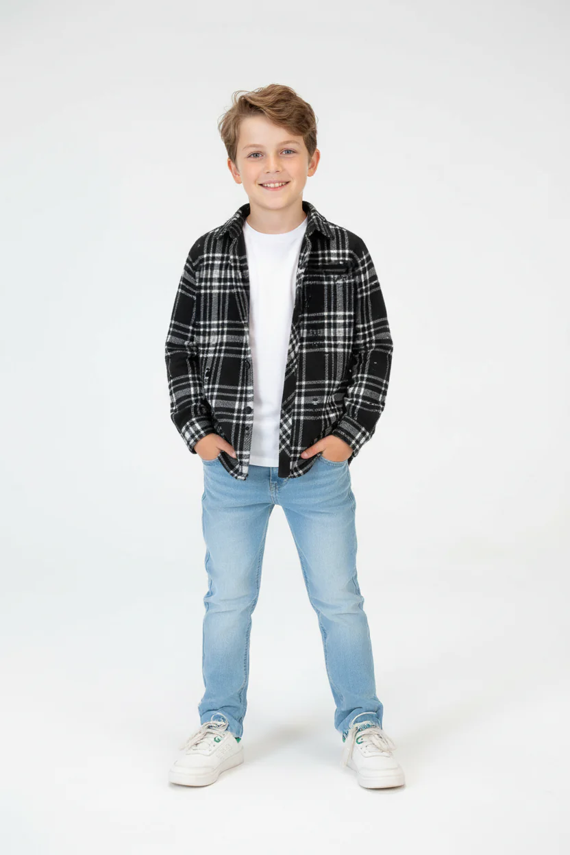 Boy's Winter Wool Slim Fit Shirt With Front Pocket And Long Sleeves - Image 4