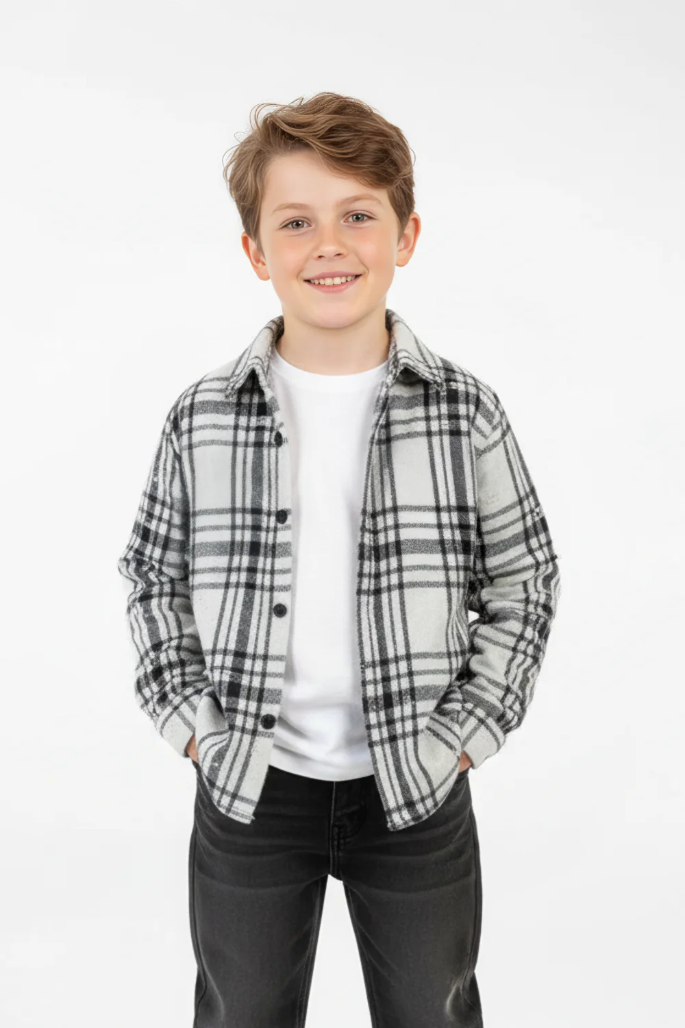 Boy's Winter Wool Slim Fit Shirt With Front Pocket And Long Sleeves - Image 5