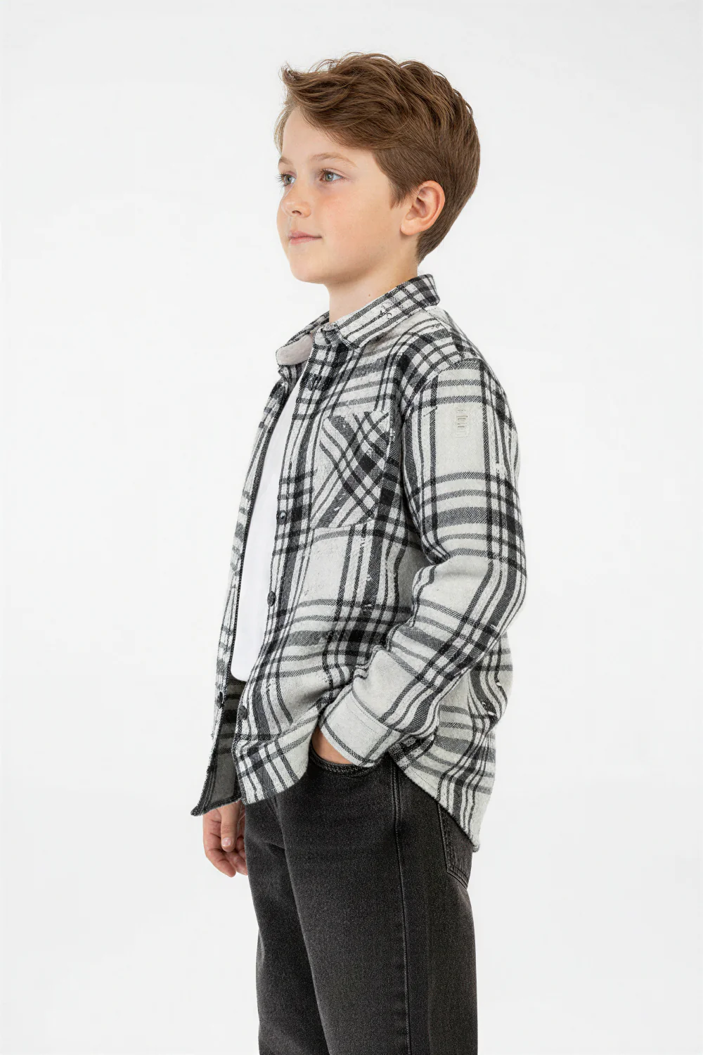 Boy's Winter Wool Slim Fit Shirt With Front Pocket And Long Sleeves - Image 7