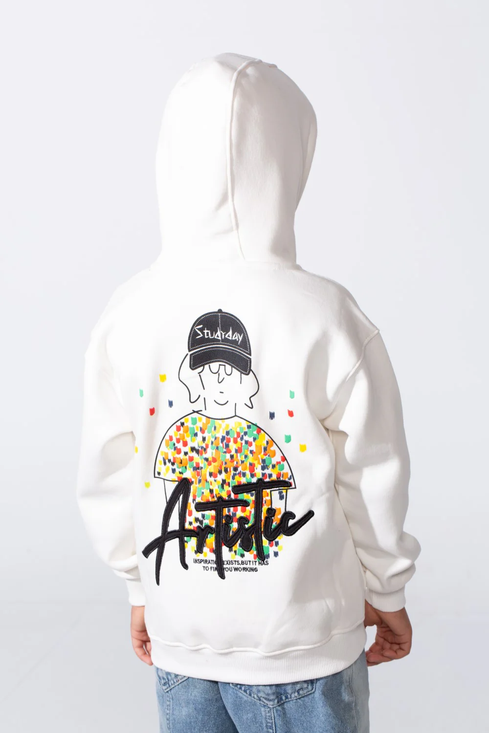 Boy's Zip-Up Back Artistic Print Long Sleeve Oversize Melton Hood Sweatshirt - Image 10