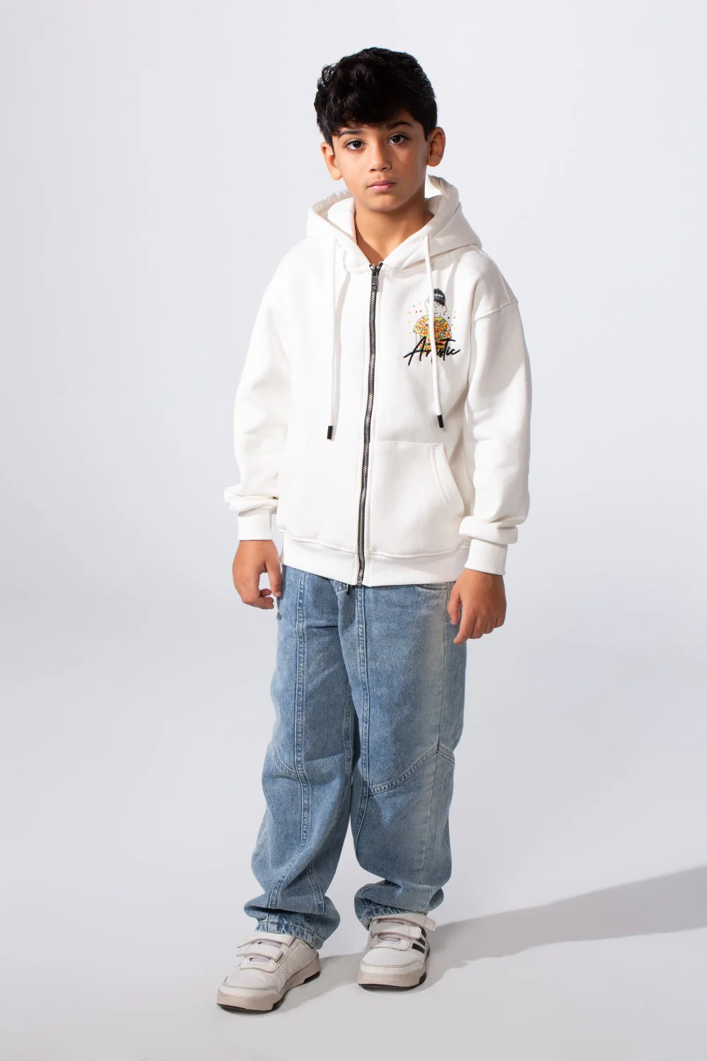Boy's Zip-Up Back Artistic Print Long Sleeve Oversize Melton Hood Sweatshirt - Image 11