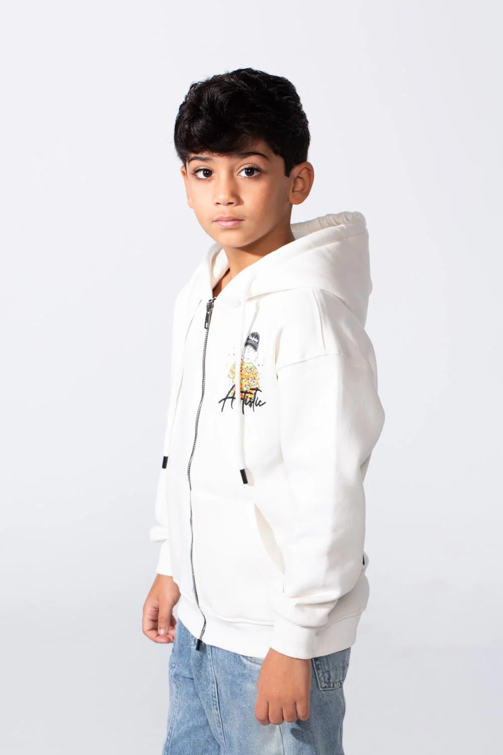Boy's Zip-Up Back Artistic Print Long Sleeve Oversize Melton Hood Sweatshirt - Image 12