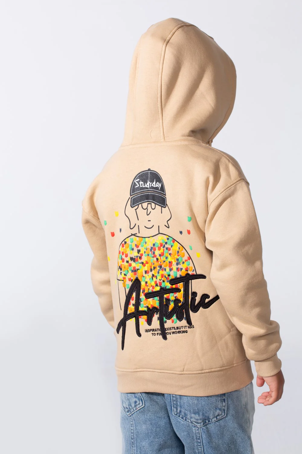 Boy's Zip-Up Back Artistic Print Long Sleeve Oversize Melton Hood Sweatshirt - Image 2