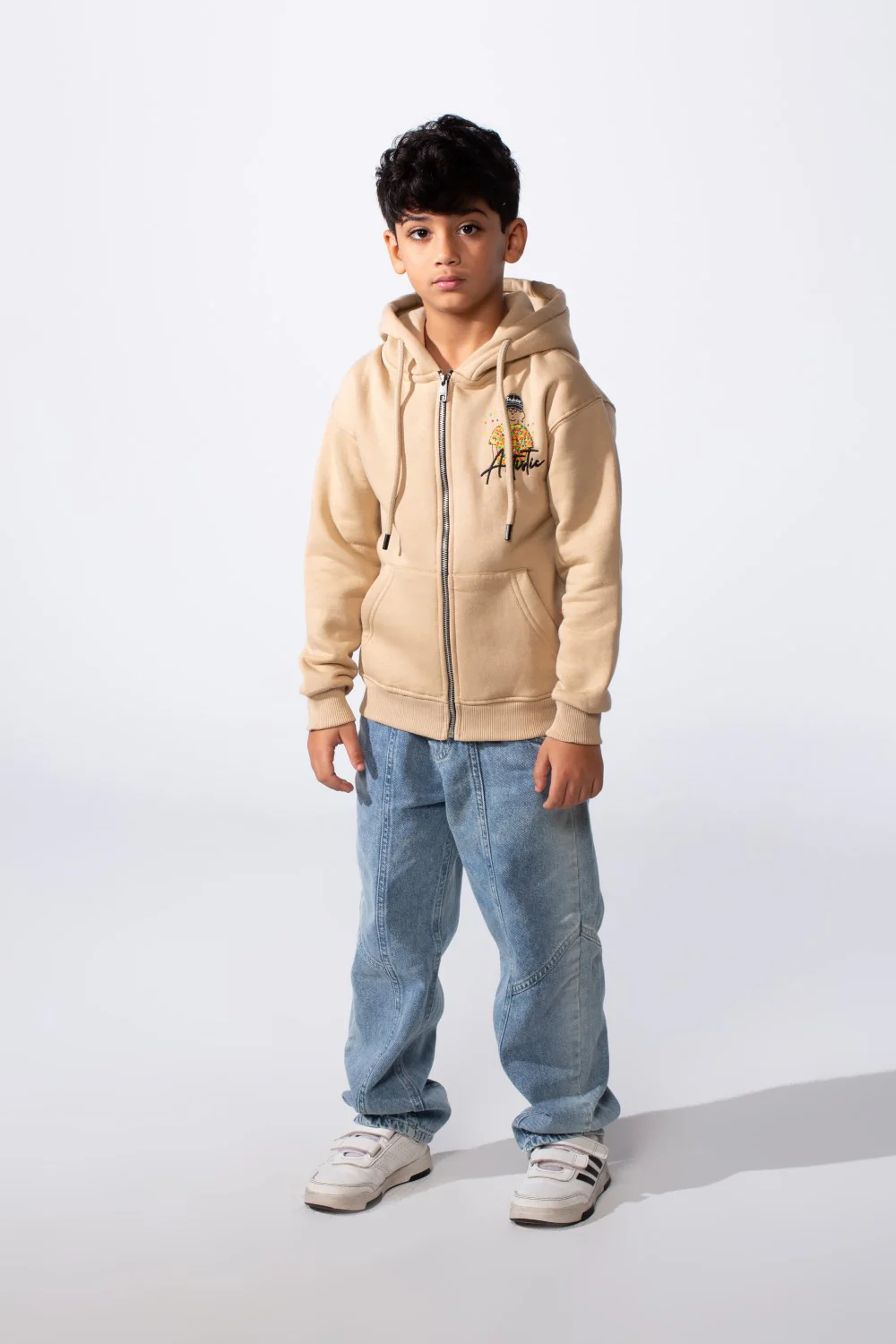 Boy's Zip-Up Back Artistic Print Long Sleeve Oversize Melton Hood Sweatshirt - Image 3