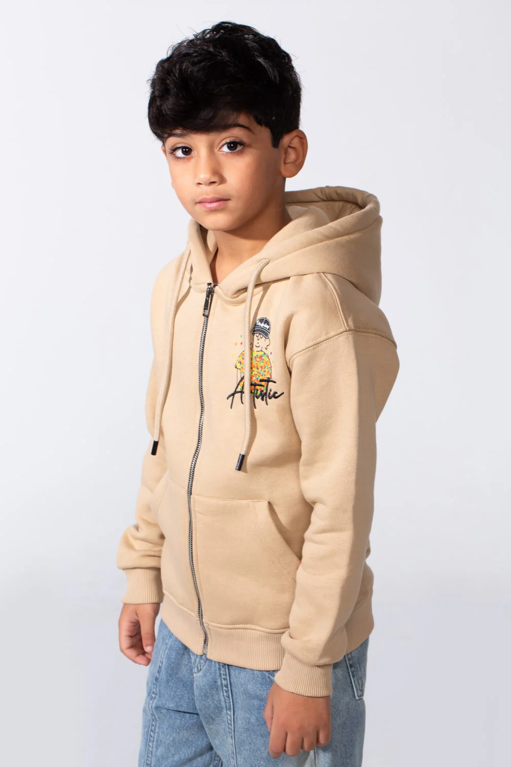 Boy's Zip-Up Back Artistic Print Long Sleeve Oversize Melton Hood Sweatshirt - Image 4
