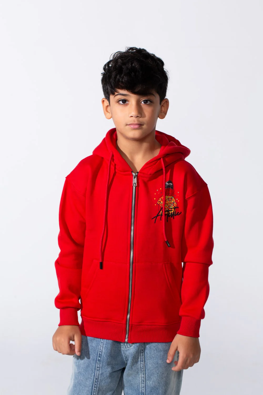 Boy's Zip-Up Back Artistic Print Long Sleeve Oversize Melton Hood Sweatshirt - Image 5