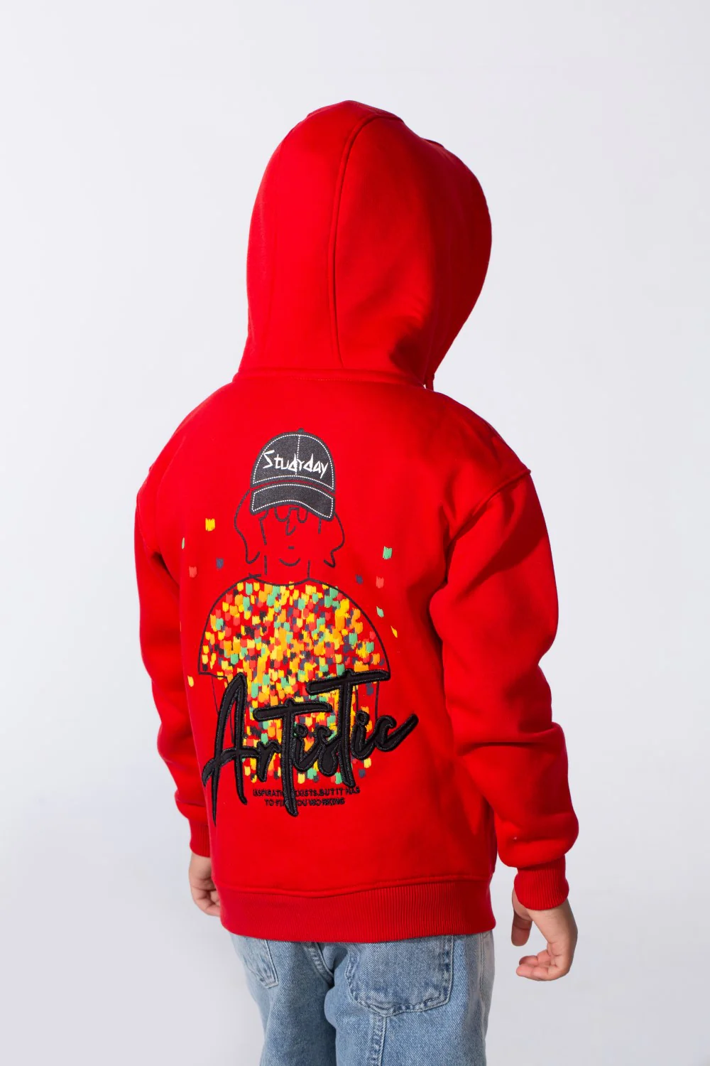 Boy's Zip-Up Back Artistic Print Long Sleeve Oversize Melton Hood Sweatshirt - Image 6