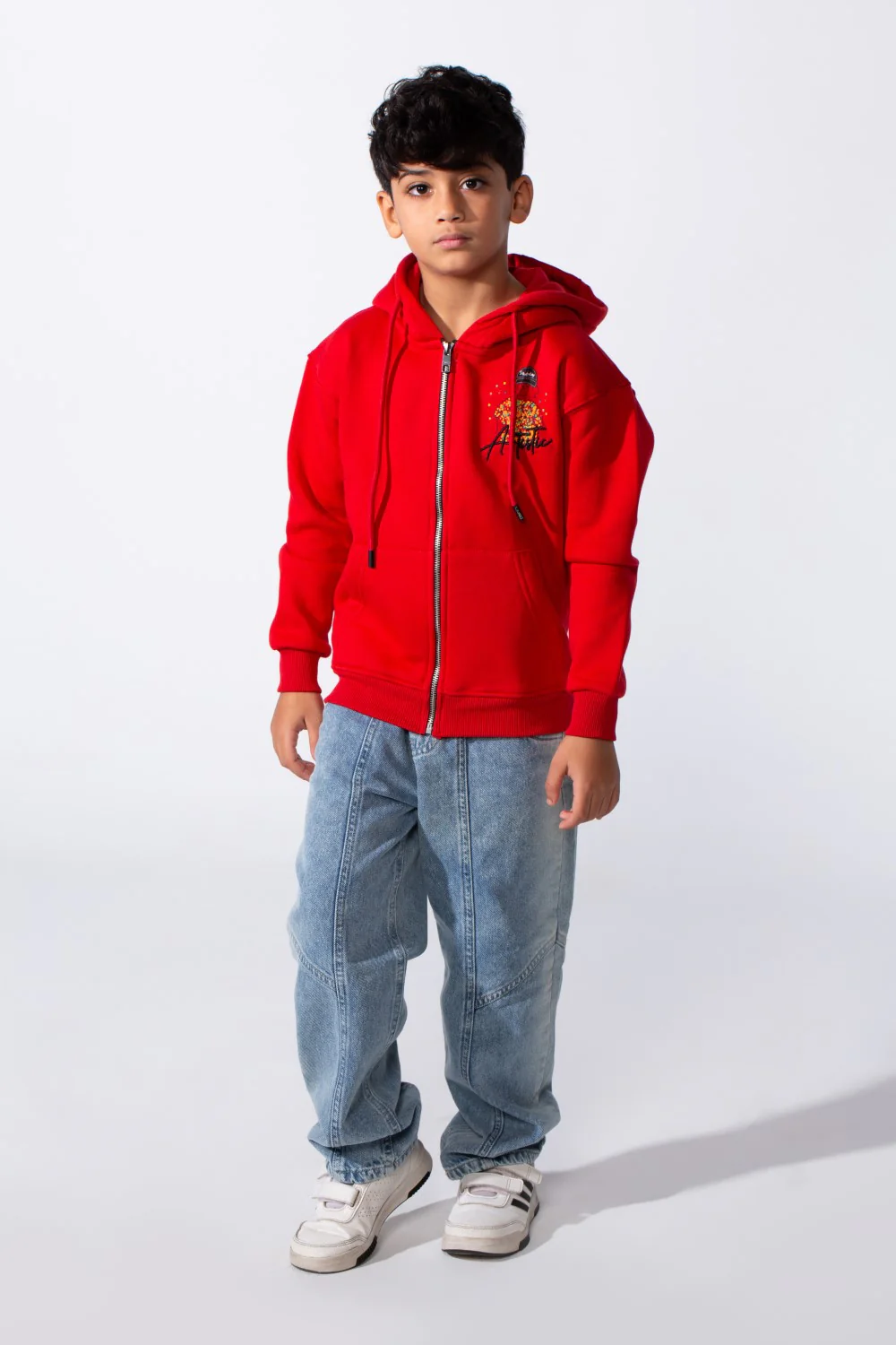 Boy's Zip-Up Back Artistic Print Long Sleeve Oversize Melton Hood Sweatshirt - Image 7