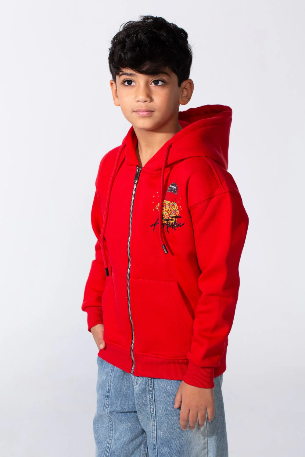 Boy's Zip-Up Back Artistic Print Long Sleeve Oversize Melton Hood Sweatshirt - Image 8