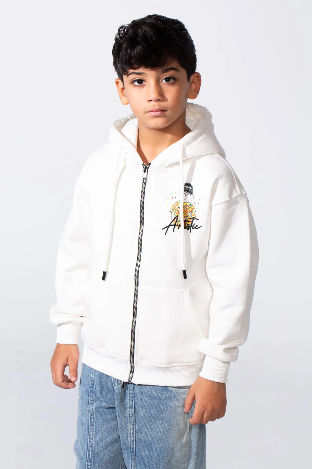 Boy's Zip-Up Back Artistic Print Long Sleeve Oversize Melton Hood Sweatshirt - Image 9