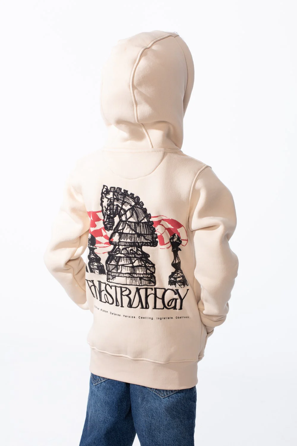 Boy's Zip-Up Unique Black Drawstrings Bold Back Graphic Print Sweatshirt - Image 2