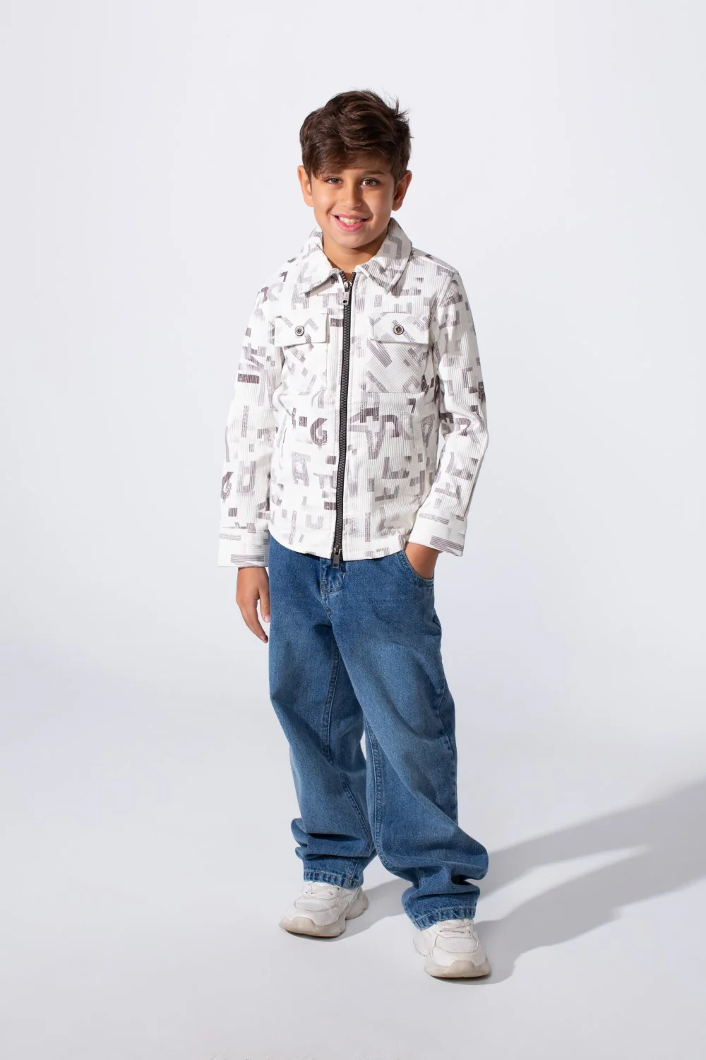 Boy's Zip-Up With Classic Neck Chest Pocket Graphic Print Slim Fit Jakar Shirt - Image 4