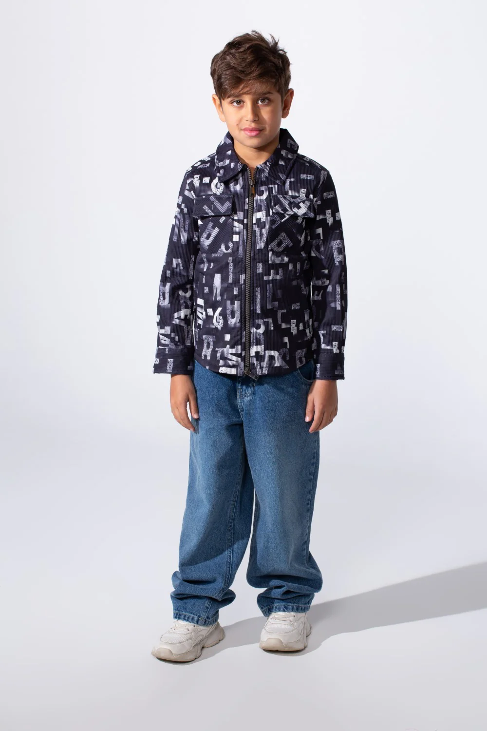 Boy's Zip-Up With Classic Neck Chest Pocket Graphic Print Slim Fit Jakar Shirt - Image 7
