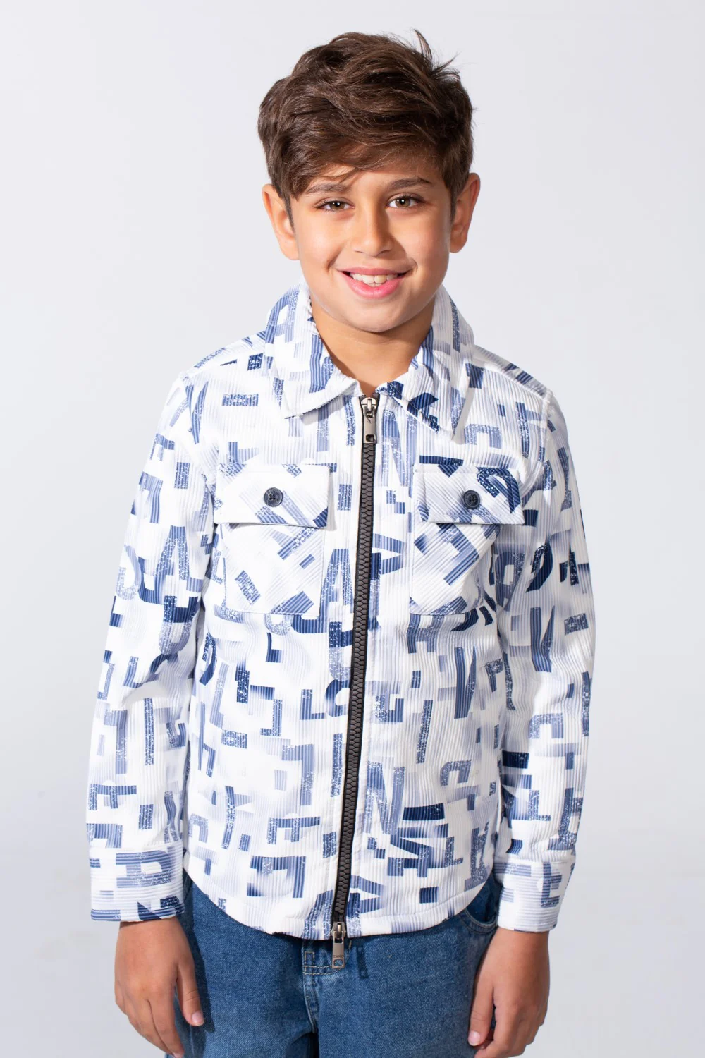 Boy's Zip-Up With Classic Neck Chest Pocket Graphic Print Slim Fit Jakar Shirt - Image 9