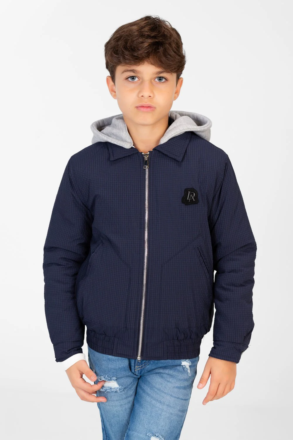 Boys's Waterproof Gray Hood Jacket With Zippers - Image 5
