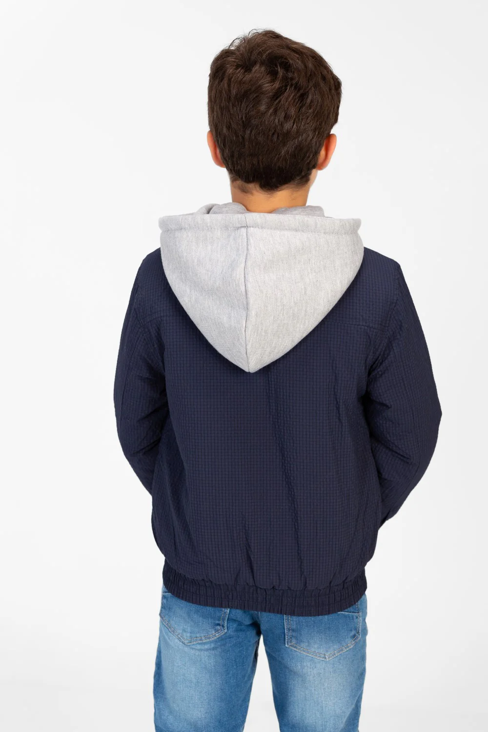 Boys's Waterproof Gray Hood Jacket With Zippers - Image 6