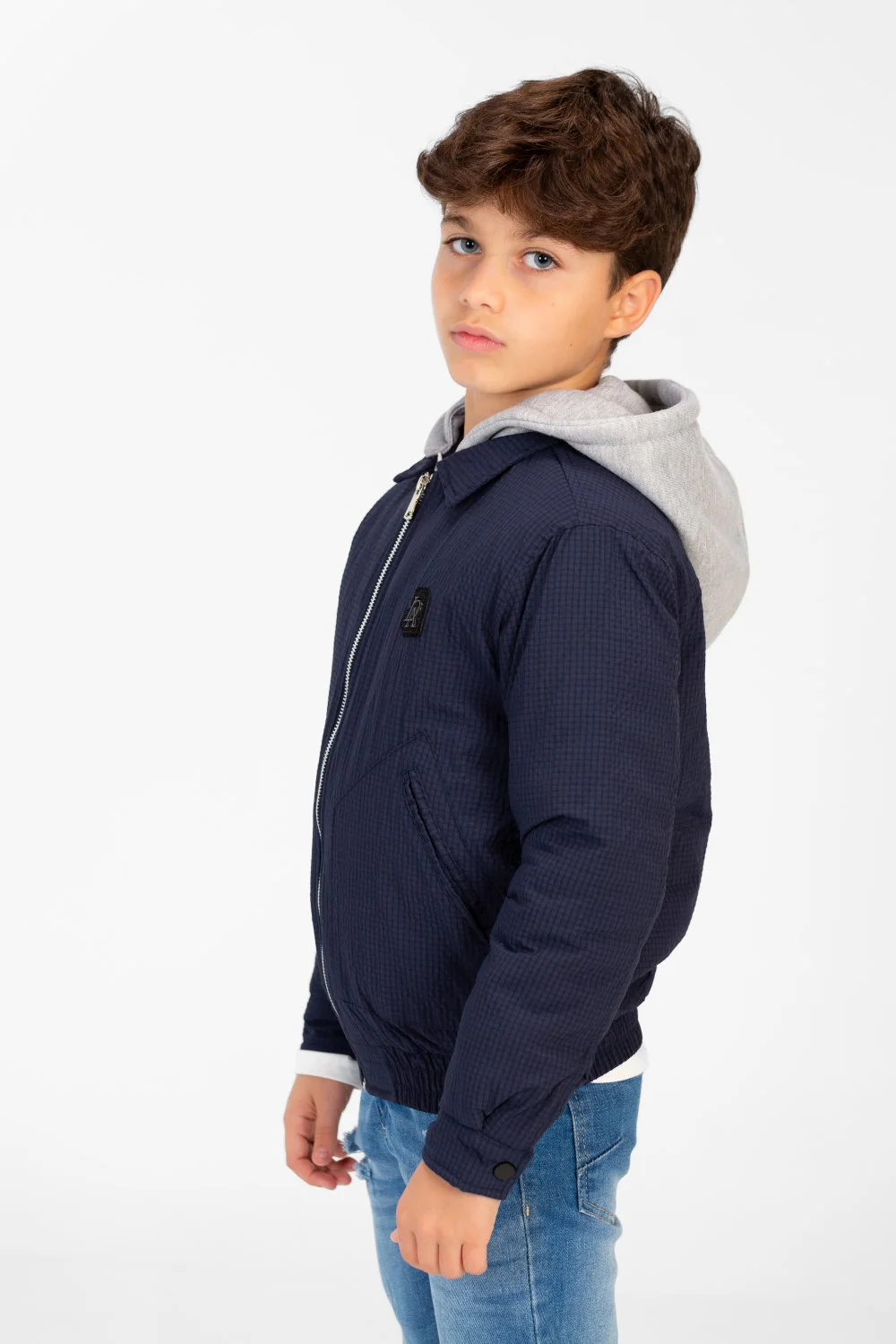 Boys's Waterproof Gray Hood Jacket With Zippers - Image 7