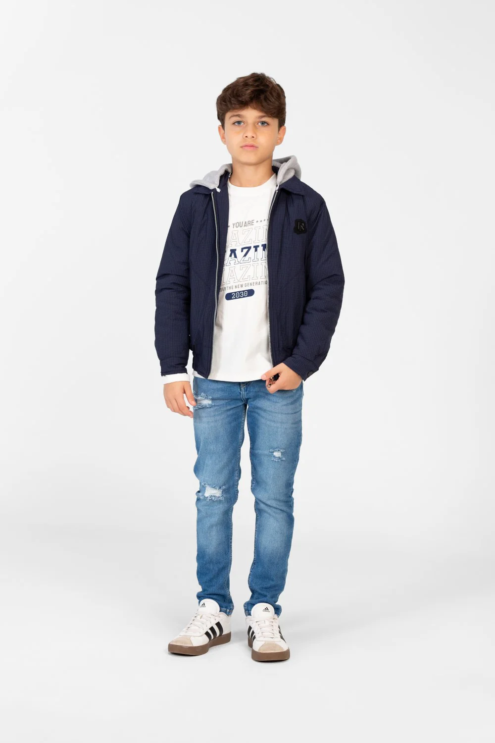 Boys's Waterproof Gray Hood Jacket With Zippers - Image 8