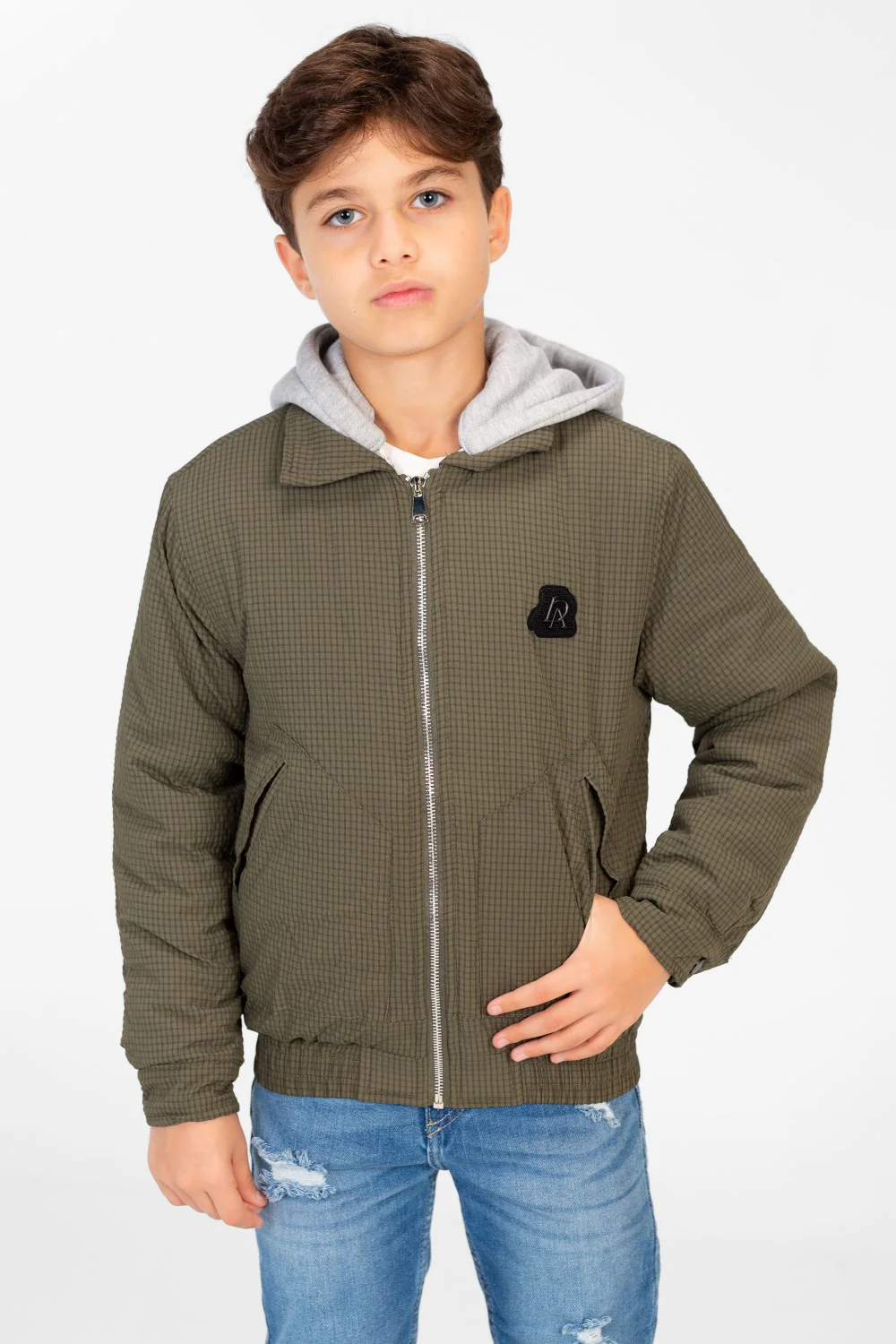 Boys's Waterproof Gray Hood Jacket With Zippers - Image 9