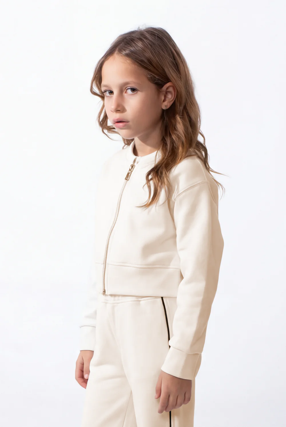 Girl’s Co-Ord Set Bomber Style Full Front Zip Ribbed Contrast Side Piping Outfit - Image 11