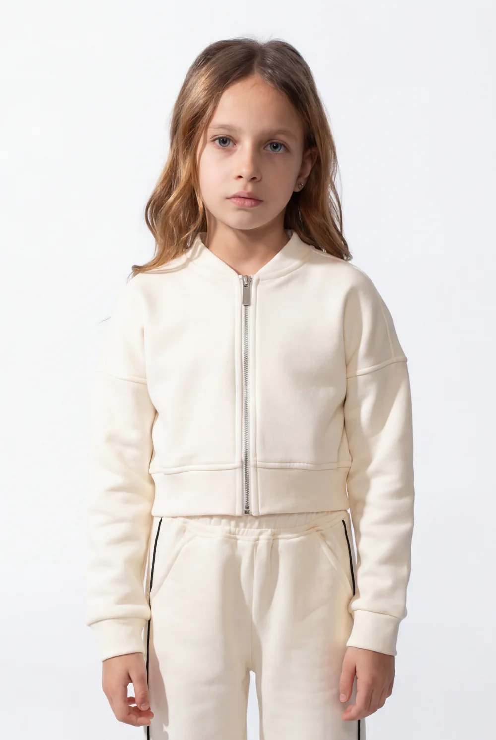 Girl’s Co-Ord Set Bomber Style Full Front Zip Ribbed Contrast Side Piping Outfit - Image 12