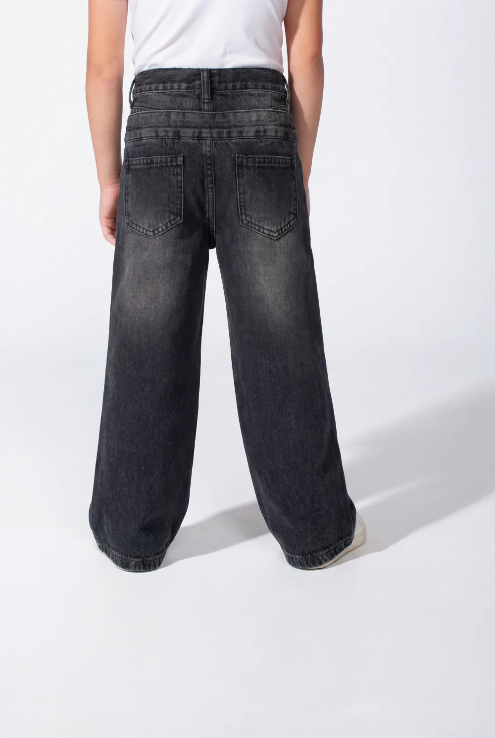Girl’s Double Waistband Acid Wash Denim Dual Button Fastening Wide Leg Jeans Pants - Image 6